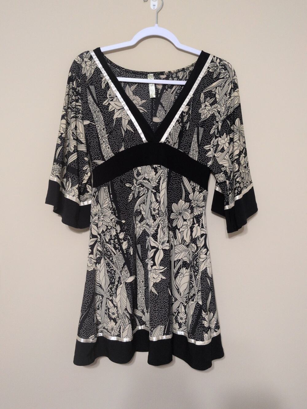 Y2K American One Whimsygoth Floral Bell Sleeve Tunic Mini Dress